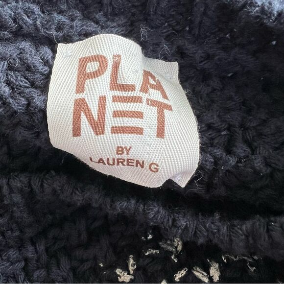 Planet by Lauren G Chunky Knit Popcorn Metallic Sweater Navy Blue & Silver Mediu - Picture 7 of 7